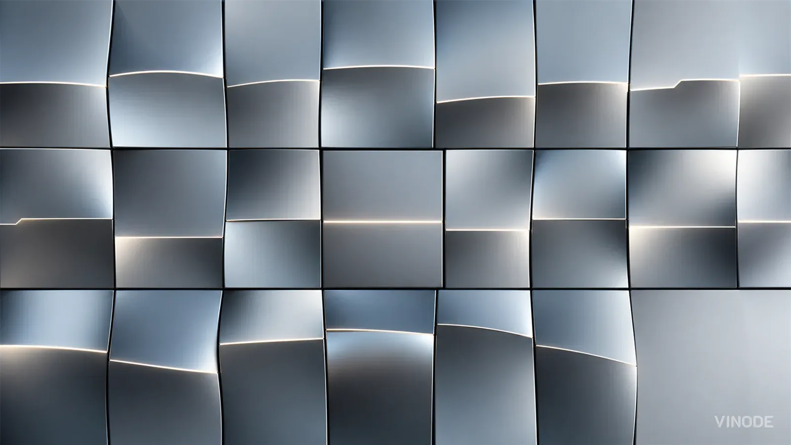 Grid of curved metallic panels with bright horizontal reflections